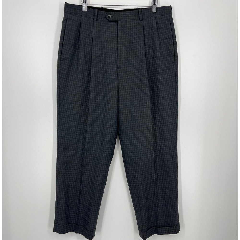 Alfani Mens Grey Woolmark 100% Pure New Wool‎ Pleated Cuffed Dress Pants 36x29L